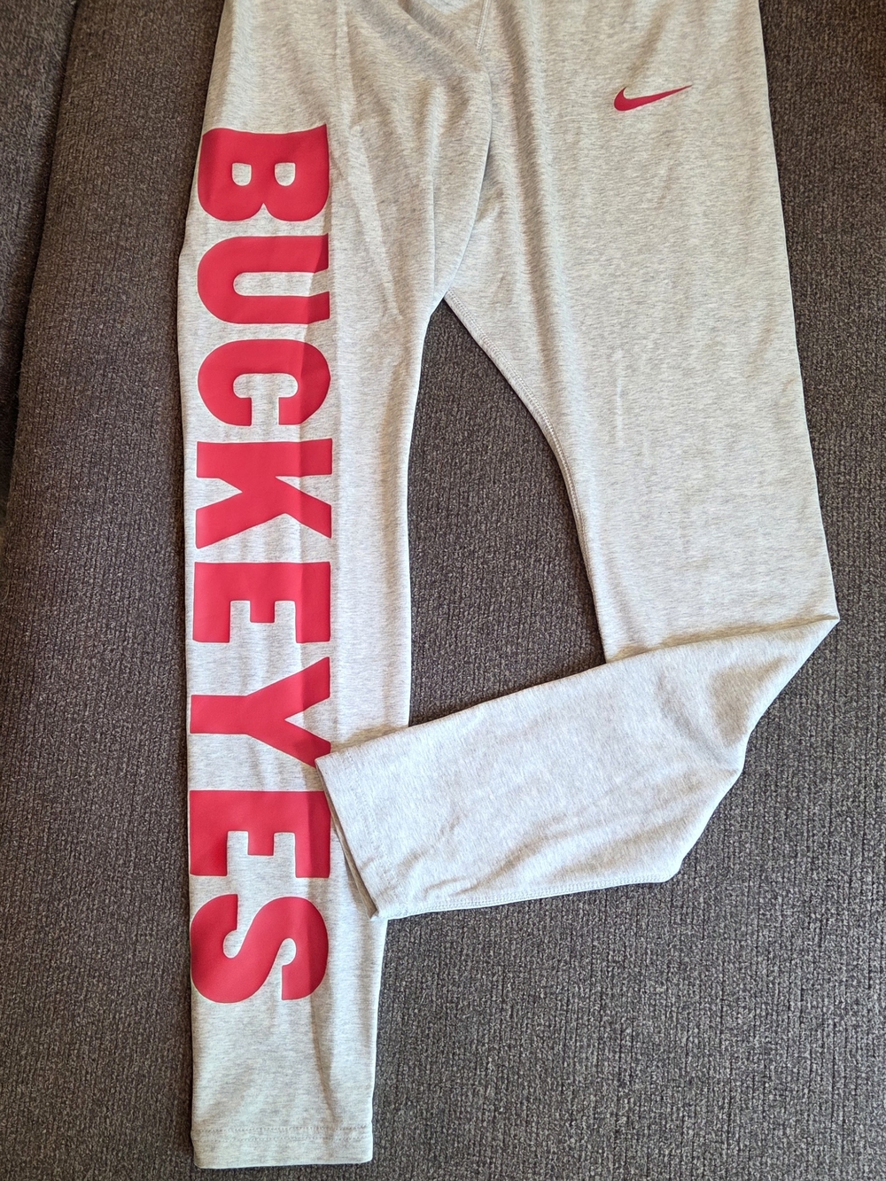 Nike Womens Light Gray Leggings with Red "BUCKEYES" Side Print